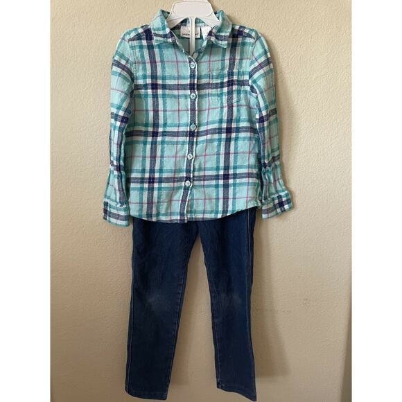 Lot of 2 Western Cowgirl Theme Plaid Collared Long Sleeve Top Pants Size 5 - Picture 1 of 10